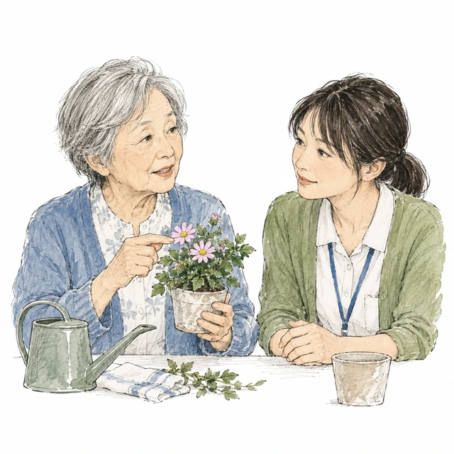 イラスト:大切な花を手に、思いを伝える女性