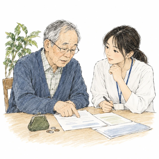 イラスト：暮らしの書類を一緒に確認する二人