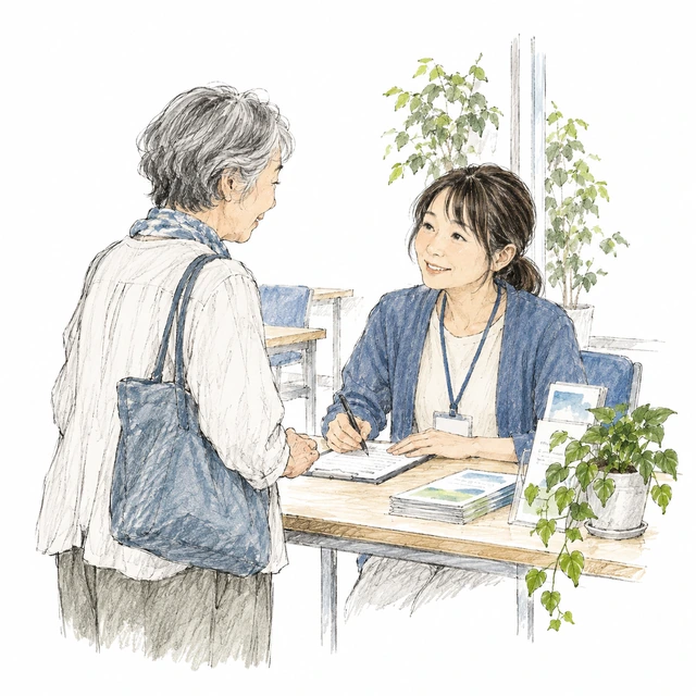 イラスト:地域の相談窓口を訪れる女性